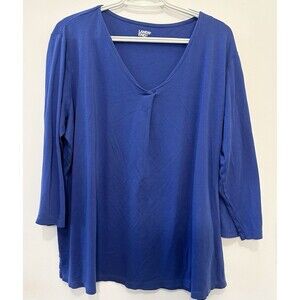 Lands’ End Women’s XL Blue V-Neck 3/4 Sleeve Knit Top Cotton Modal